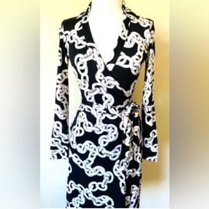 Diane Von Furstenberg Black and White Wrap Dress